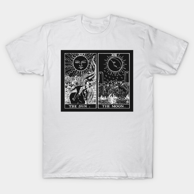 The Sun and Moon Tarot Cards | Pearl & Obsidian T-Shirt by wildtribe